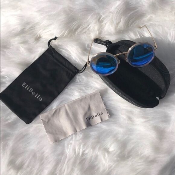 ELIBELLA Retro Blue Round Blue Sunglasses Shades - Picture 11 of 11